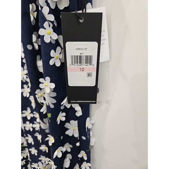 Karl Lagerfeld Paris Navy Floral 3D Flower Sleeveless Shift Dress NWT Sz 10 - Picture 6 of 6